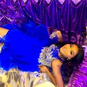 Blue High Low Prom Dress with Gold Embellishments | Wedding Dress| Homecoming